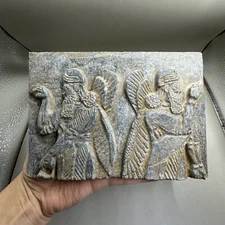 Scarce Ancient Near Eastern Bearded Winged Deity Image Stone Tablet e