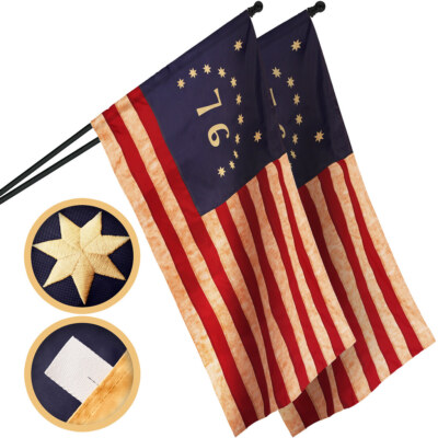 2 Pack: Bennington Tea-Stained Flag 1x1.5 Ft Pole Sleeve Embroidered 420D Poly