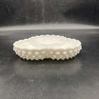 VTG Fenton Milk glass Hobnail 3 part divided candy/nut dish