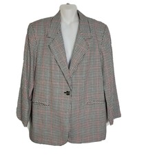 Vintage Block Island Petites Marina Pappas Blazer Size 12 Houndstooth 1 Button