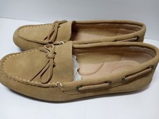 WOMENS LANDS END SLIP ON LOAFER BEIGE SUEDE Sz 7.5