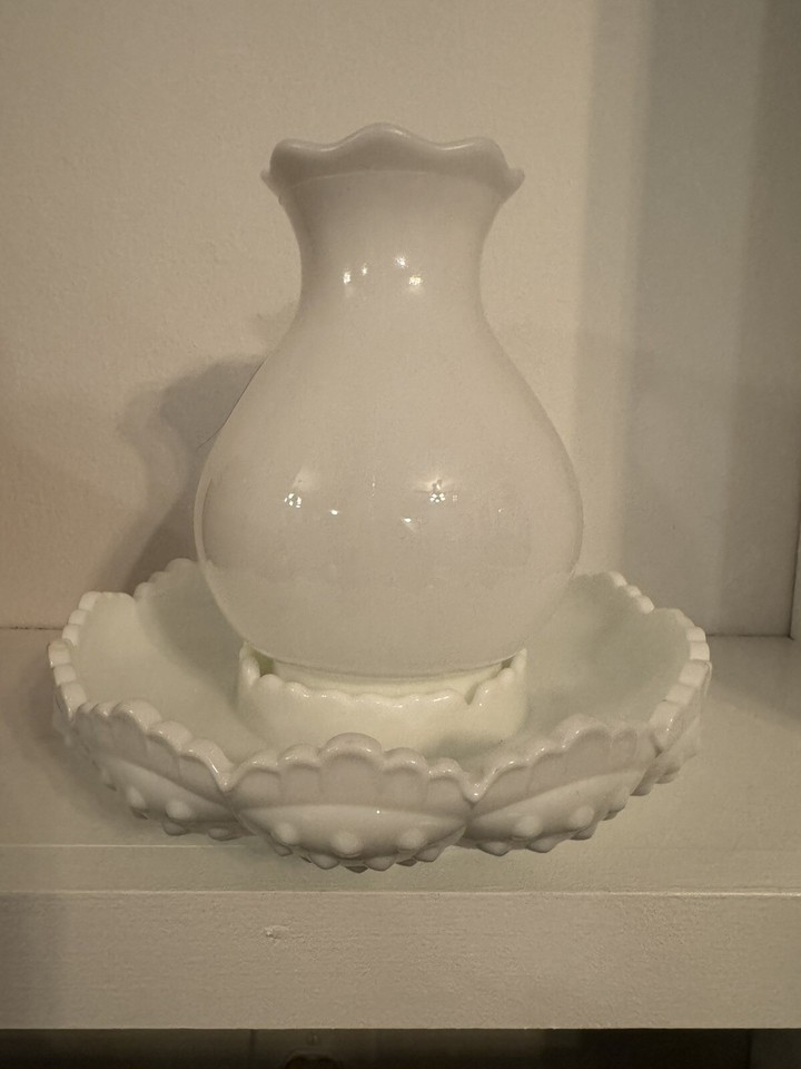 Fenton White Milk Glass Hobnail Hurricane Candle Lamp Rare Stamped eBay