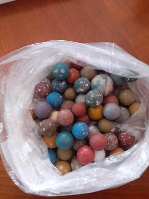 Lot De 50 Billes Anciennes En Terre - Collection Vintage, Occasion