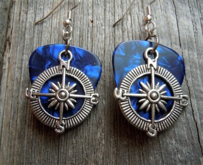 Compass Charm Guitar Pick Earrings - Pick  Your Color