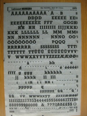 0,3 x Letraset Upp/Low & Num ROCKWELL BOLD 391 36pt 9,5mm Bogen 2975 (p)