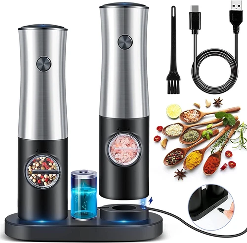 2 Pack Rechargeable Automatic Salt and Pepper Mill Grinder set USB Rechargeable