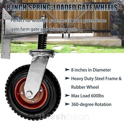 IMESHBEAN 8 Inch Gate Caster Spring-Loaded Gate Wheels 360 Degree Rotation 600lb Capacity