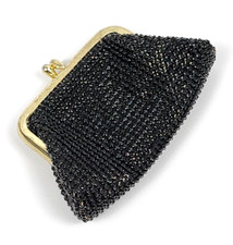 Vintage Whiting  Davis Black Mesh Coin Purse Kiss Lock Made in USA