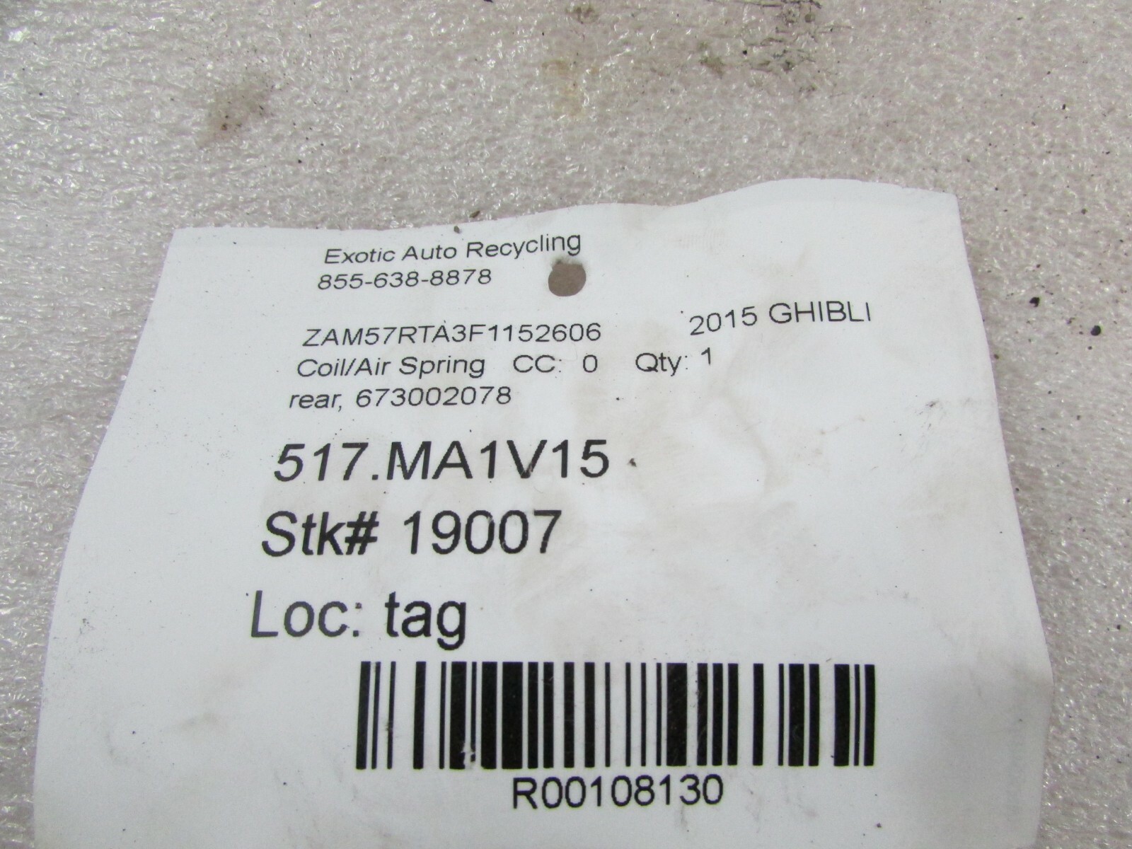 Maserati Ghibli, Rear Coil Spring, Used, P/N 673002078