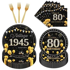 80th Birthday Party Tableware 96PCS Cheers to 80th Birthday Decorations Men W...