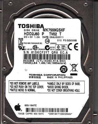 FOR DATA RECOVERY Toshiba MK7559GSXF HDD2J60 P TV02 T SATA BAD SECTOR 6827