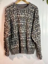 VTG Sweater Mens L Geometric Printed Long Sleeve Grandpa Retro