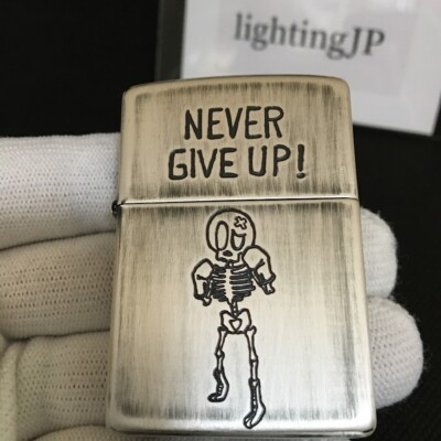 Zippo Funny Skull Never Give Up Boxing Silver Used Finish Oil Lighter Japan New