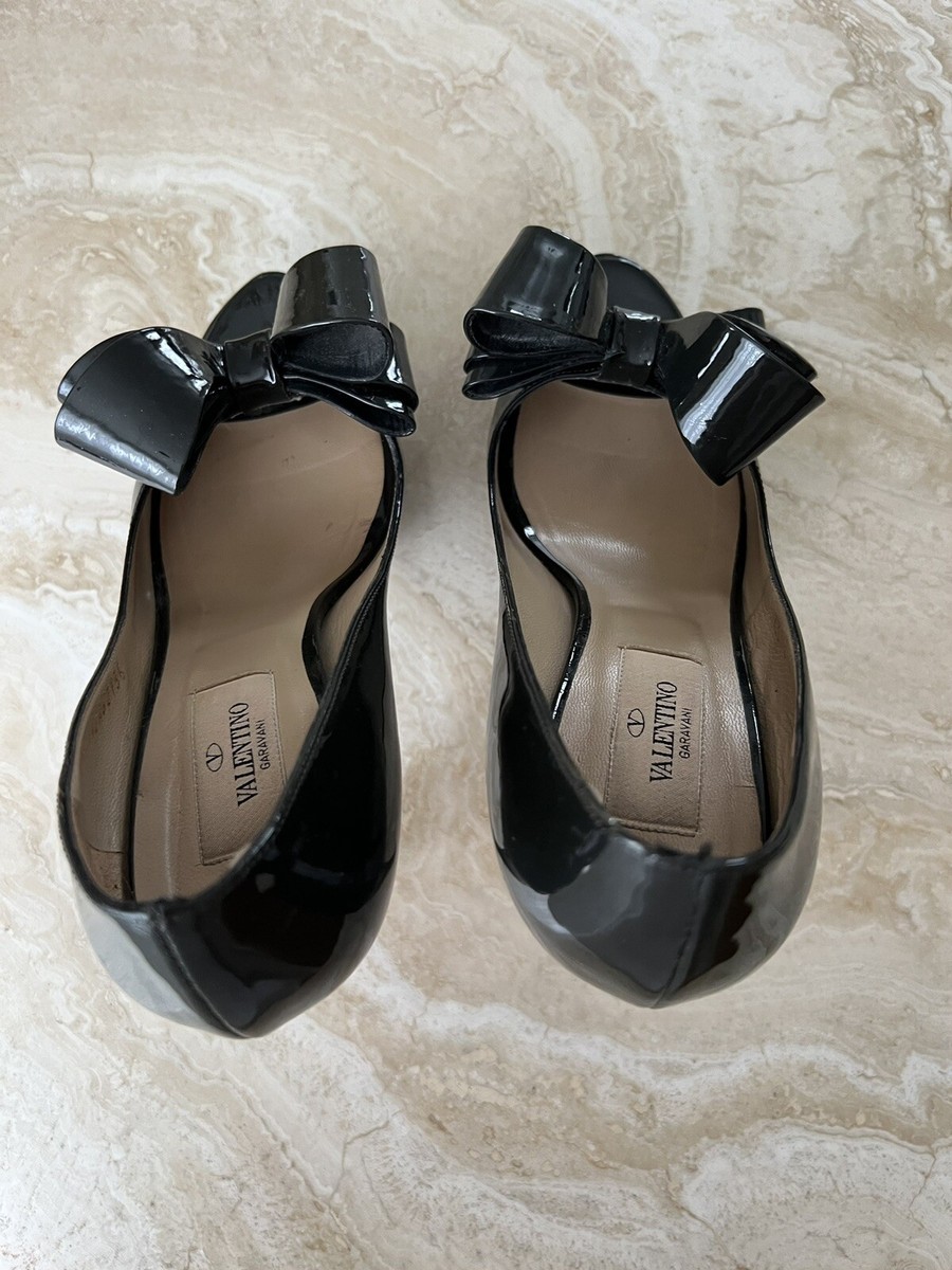 Valentino Bow Ribbon Shoes High Heels Platform D Gray Black Valentino Bow Ribbon Shoes High Heels Platform D Gray Black