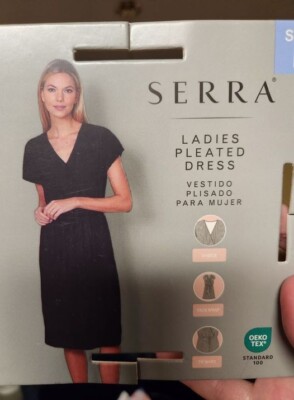 Serra sz:M Women's Pleated Flare sleeve V-Neck Stretch Midi Basic Dress  Black | eBay