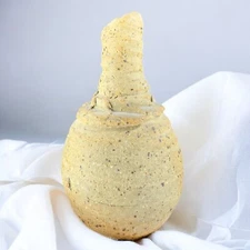 Stoneware Pottery Bud Vase Primitive Style Ceramic Decor Artist Signed Vintage