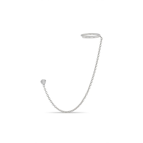 Prong Set Diamond Stud Chain Ear Cuff 14K Yellow Gold Party Wear Earring Jewelry - Picture 5 of 5