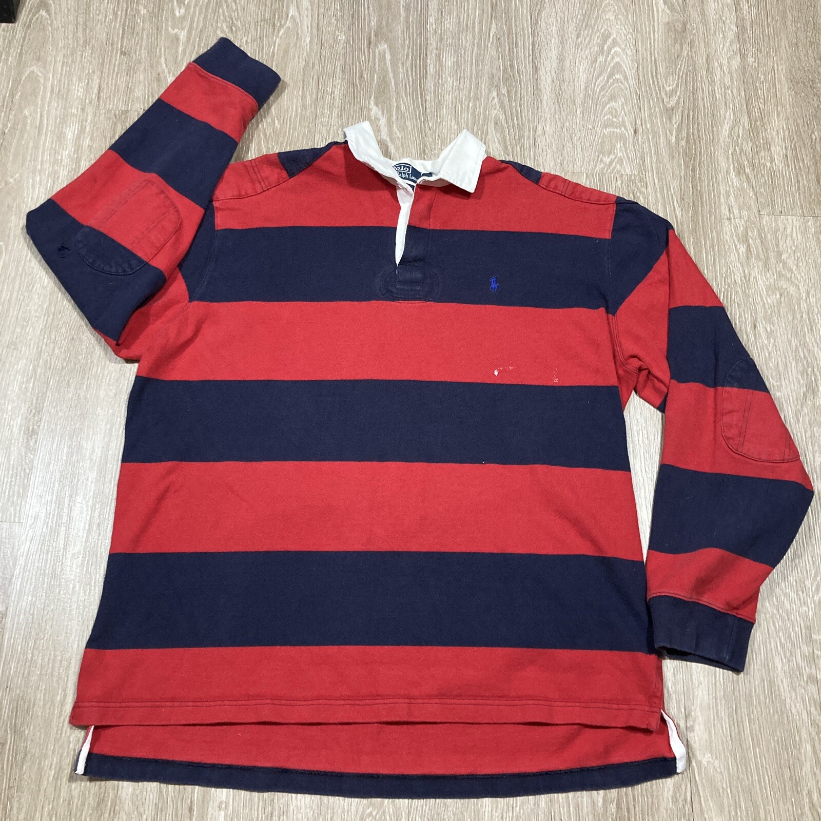 Camicia Ralph Lauren XL Distressed anni 90 00 Y2k Polo Pony a righe PRL maglietta con colletto