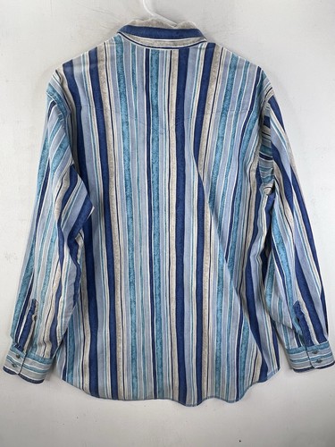 VTG Wrangler X Long Tails Button Shirt Mens 17.5-36 Blue Striped Cowboy Rodeo - Picture 7 of 8