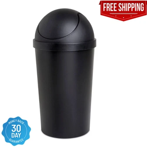 3 Gallon Trash Can Kitchen Waste Garbage Plastic Round Swing Top Bathroom Black