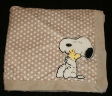 Snoopy Woodstock Tan White Polka Dot Baby Blanket Lambs Ivy