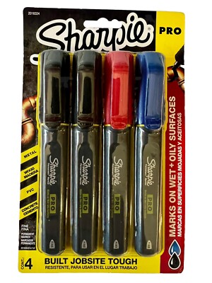 Sharpie PRO Fine Point Red, Black & Blue Permanent Markers - 4 Pack + SHIPS FREE