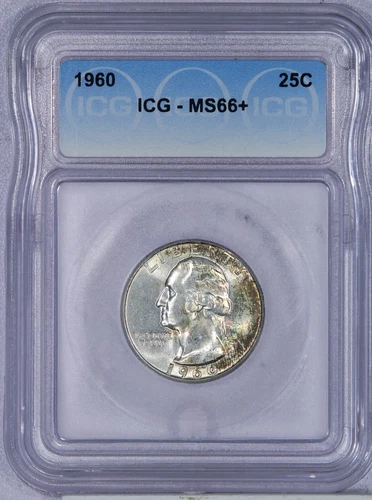 1960 Washington Quarter 25c ICG MS66+ Plus Grade! Beautiful color!