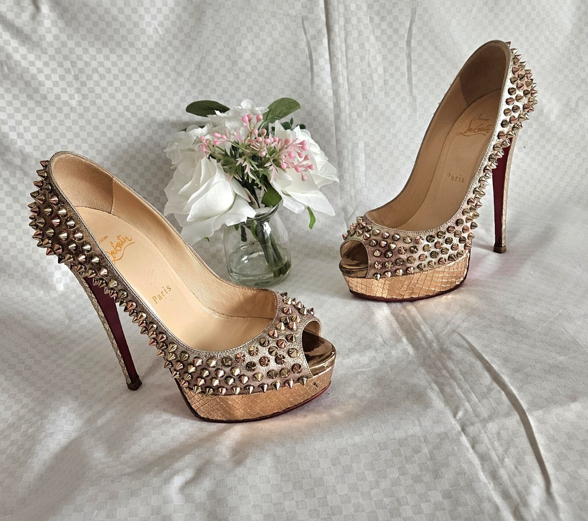パンプス Christian Louboutin Medium Heel Women's Christian Louboutin Metallic Gold Spikes Pump High