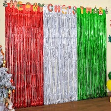 Christmas Tinsel Fringe Curtains 3 Pack Red Silver Green