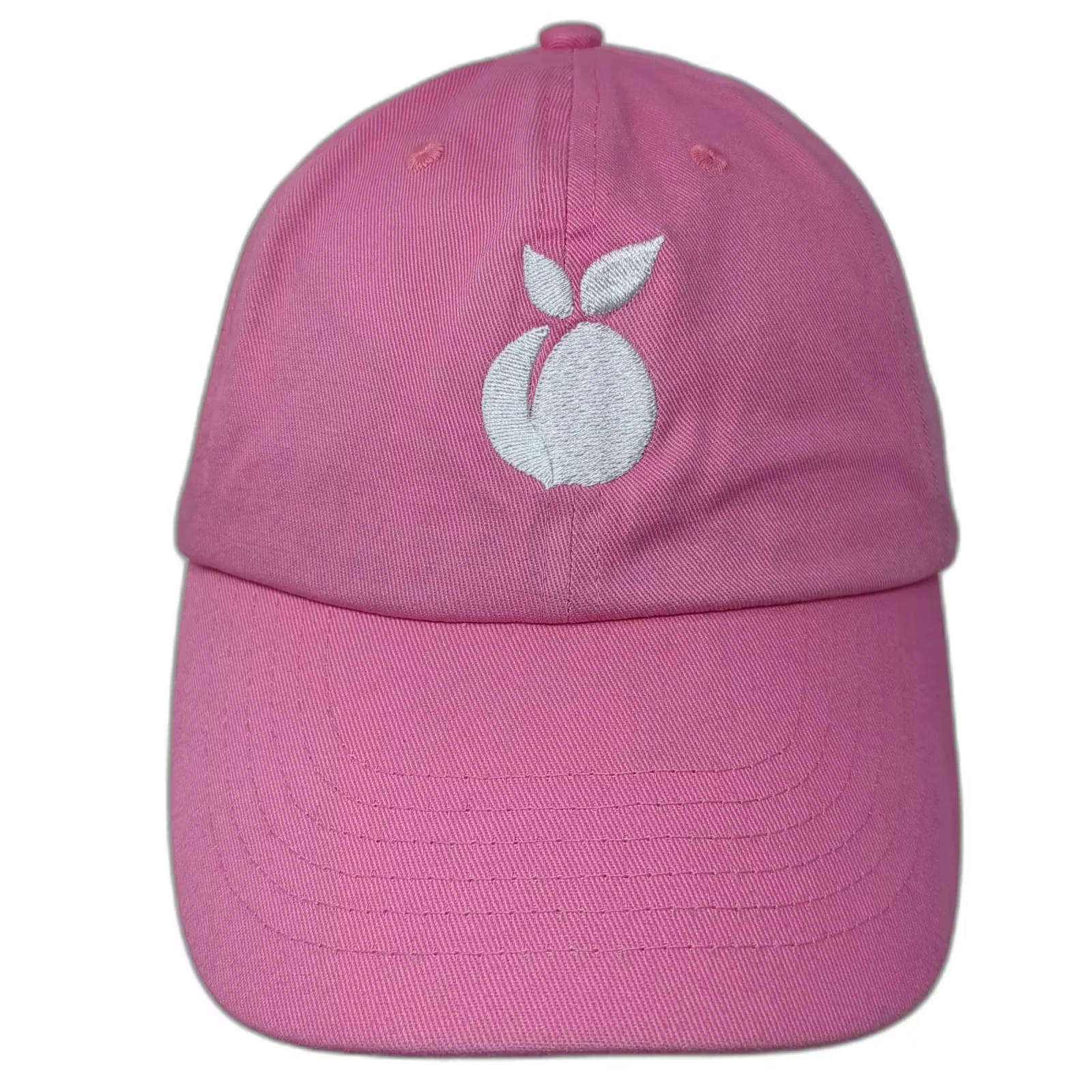Pink Baseball Cap White Embroidered Peach Logo Slideback Hat OS Cotton Adjust