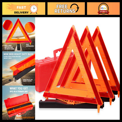 3 Pack Reflective Warning Triangles - DOT Approved Road Safety Kit, FMVSS 571.12