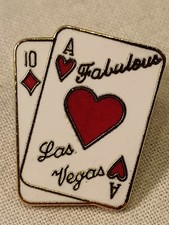 Vintage Fabulous Las Vegas Poker Ace Of Hearts Ten Of Diamonds Enamel Lapel Pin 