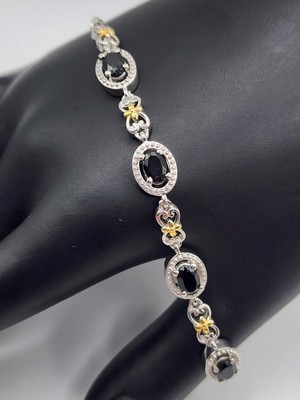 Bolo Armband in 18K YG vergoldet und Platin Bond Karis schwarzer Spinell 2,90 ctw