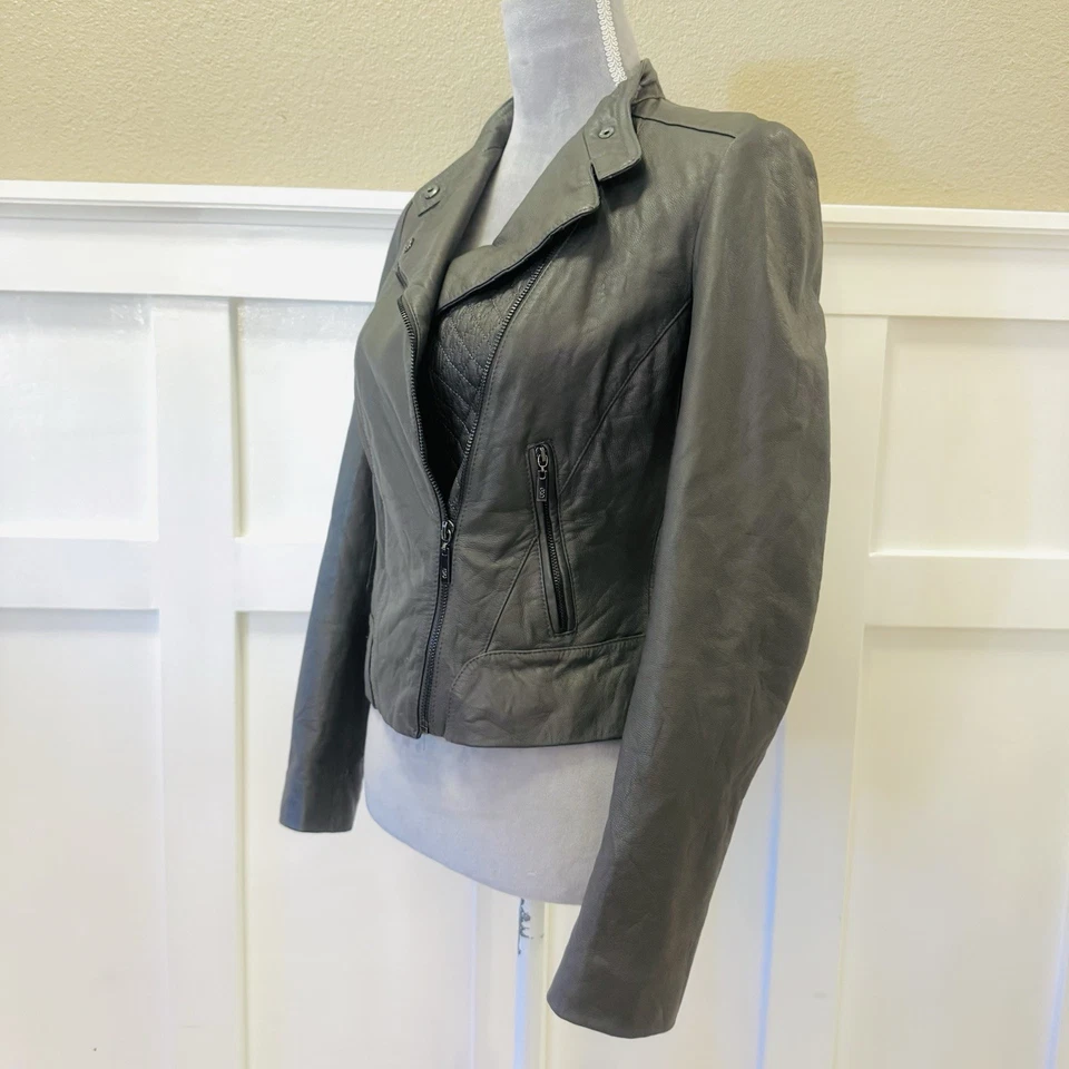 Chaqueta de Cuero Cole Haan Talla:XS Genuina Cordero Suave Motociclista Moto Corredor Acolchada Foto 2 de 4
