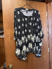 White Mark Multicolored Light Yellow Flowers  Blouse 1XL