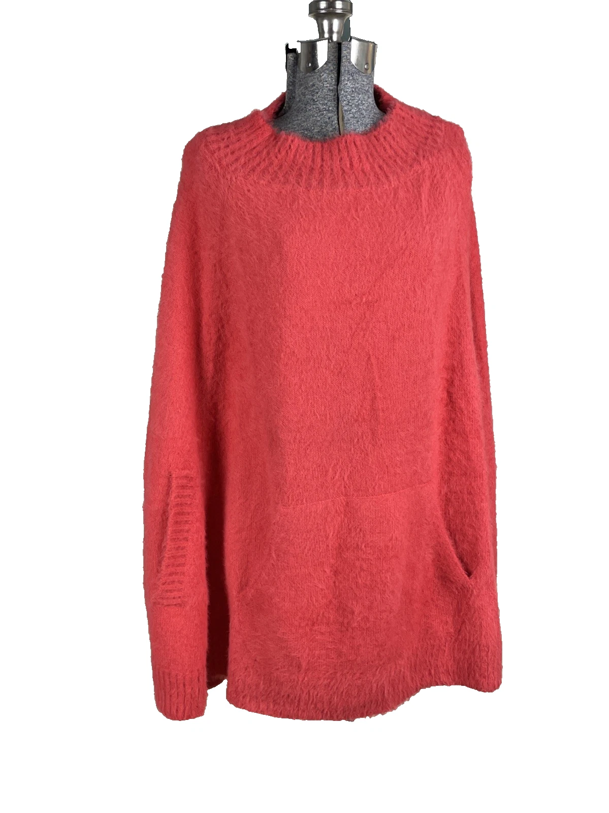 NWT Mersea Chalet Poncho Sweater One Size Coral Fuzzy Mock Neck