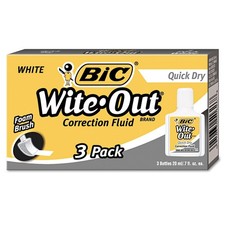 BIC Wite-Out Quick Dry Correction Fluid, 20 mL, 3 Count Pack of 1 , White