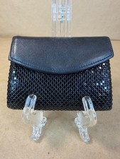 Whiting Davis Vintage Black Metal Mesh Leather Kiss Lock Coin Purse Wallet