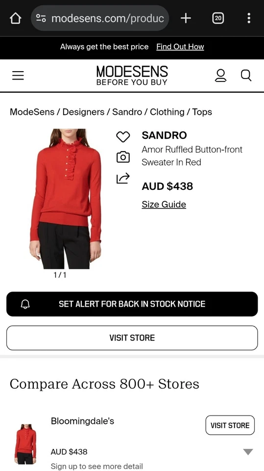 Sandro Sweater Jumper Red Lace Collar Sz 0 AU UK 6  EU 34 US 2  XS - Image 4 of 4