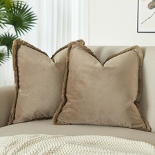 Velvet Throw Pillow Covers 22x22 Inch Set of 2 22" x 22" Pack of 2 Stone