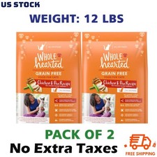  Pack Of 2 WholeHearted Grain Free Chicken Formula Dry Cat Food, 12 lbs, New