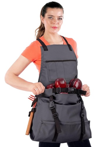 Gardening Apron – Harvest Pouch, Pockets, Loops, Cross-back Straps, Water-Res...