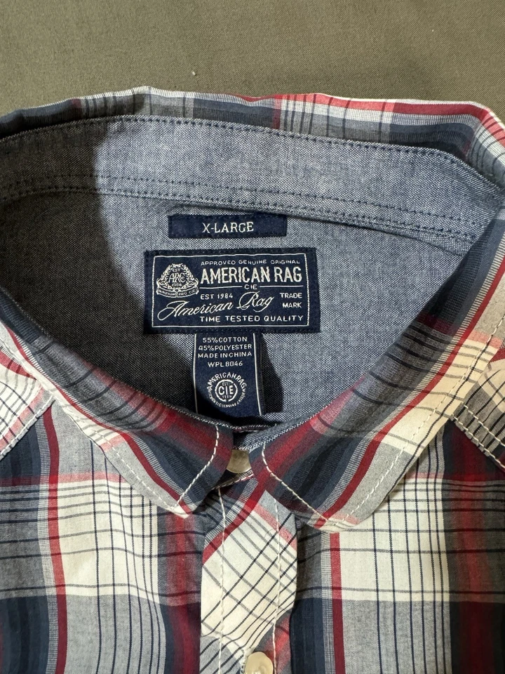 Camisa retro American Rag para hombre Y2K con botones a cuadros X-grande azul rojo Foto 2 de 4