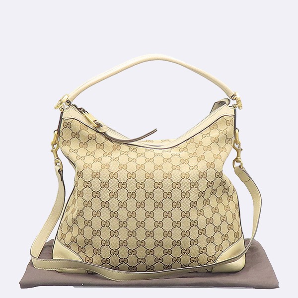 Gucci 326514 GG logo jacquard ivory leather interlocking gold GG logo hobo shoul
