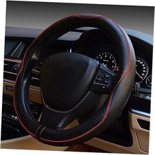 ESEWALAS Universal Car Steering Wheel Cover,Anti-Slip Leather Black with Red