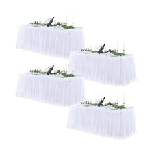 White Tulle Table Cloths for 6 Foot Rectangle Tables, White Tulle Table Skirt...