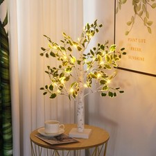 2 Ft LED White Birch Tree Light Tabletop Decor Timer Battery USB Fairy Tree