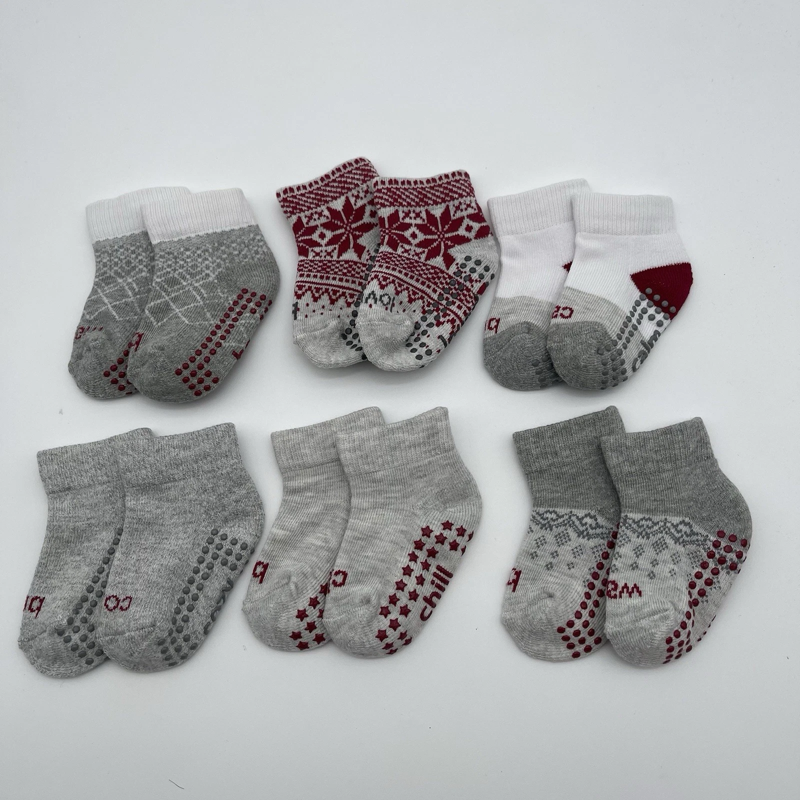 Sticky Be Baby White/Multi Snow 6 Pack Non Slip Socks Infant Size 6-24 Months