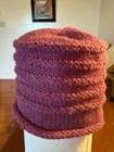HAND KNIT HEATHER MULBERRY WOOL HAT WITH ROLL EDGE AND BAND DETAIL — photo 2