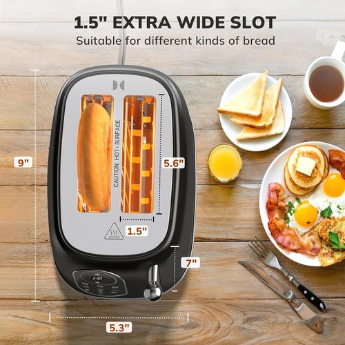 Retro 2-Slice Toaster with Touch Screen Control & 800W Power for Perfect Toast - Picture 5 of 10